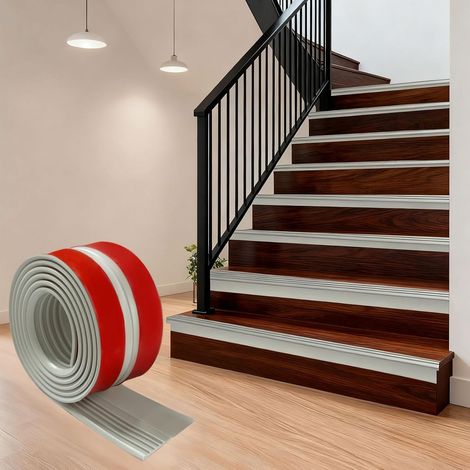 2m Profilé de Nez de Marche Autocollant - Protection des Bords D'Escalier - En Caoutchouc de Silicone AntidéRapant - pour L'IntéRieur Et L'ExtéRieur - en Forme de L - Grau (1/5)