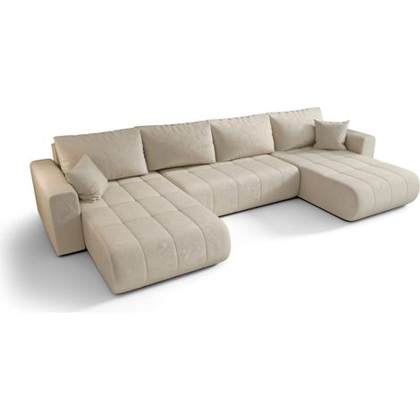 Canapé d’angle velours panoramique convertible avec rangement SVEN-Beige (1/4)