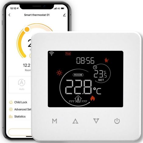 Thermostat Connecté WiFi Plancher Chauffant à Eau, Calendrier et Télécommande sans Hub, Compatible avec Alexa, Google Home 3A, Noir (1/4)