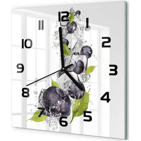 Horloge Murale Carrée Originale Verre Trempé Décoration Maison Moderne Myrtilles avec de la glace 30x30 cm (1/5)