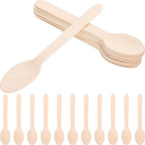 Set mit 100 kleinen Eiscremelöffeln aus Naturholz (1/5)