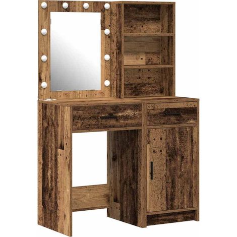Maison Exclusive - Set da tavolo da trucco con LED con porta 2 pcs Legno vecchio