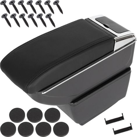 Reposabrazos Skoda FABIA III 14-22 con compartimento de almacenamiento, cuero ecológico negro + kit de instalación (1/5)