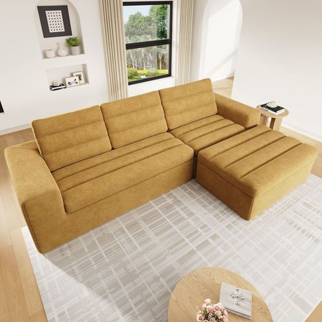 Canapé d'angle en L 253cm,canapé modulaire en velours côtelé, canapé 3 place pour salon et appartement,orange (1/5)