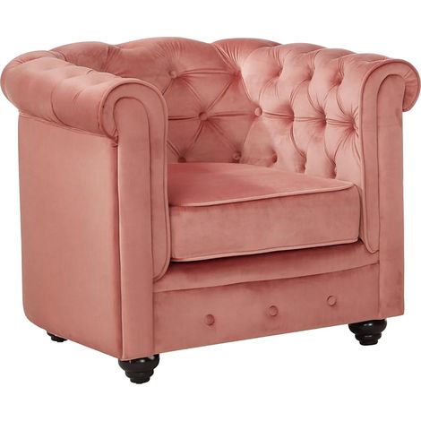 Fauteuil CHESTERFIELD - Velours rose pastel (1/5)