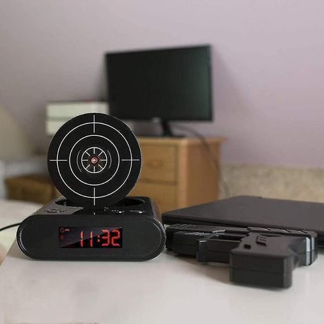 Réveil cible, alarme créative en forme de pistolet, affichage numérique personnalisé de 12 heures pour les gros dormeurs, cadeau original pour garçons et filles (1/4)