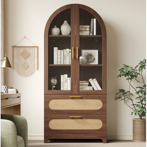 Vitrina librería 80x40x175 cm de MDF marrón con estantes ajustables y 2 cajones - CHICFURN (1/5)