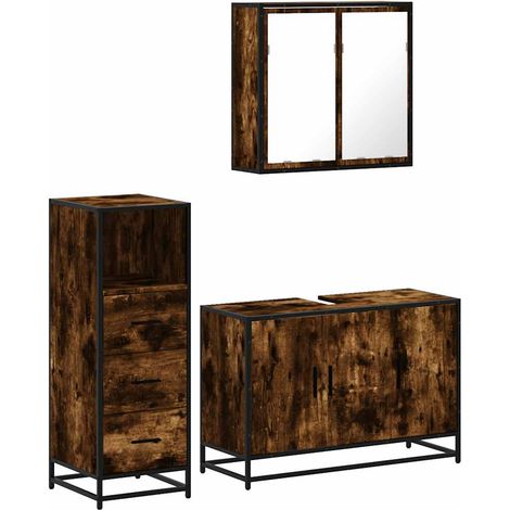Maison Exclusive - 3-tlg. Badmöbel-Set Räuchereiche Holzwerkstoff