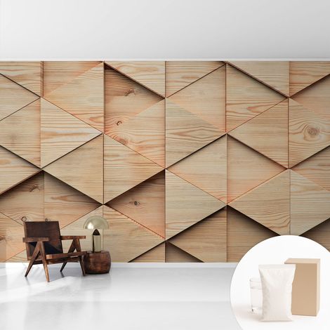 Papier peint intissé mural classique avec imprimé motifs décoratifs design élégant non‑tissé Mosaïque en bois 416x254 cm (1/5)
