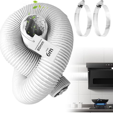 Manguera de escape flexible de PVC, de 80 mm de diámetro y 6 metros de longitud, con refuerzo de aluminio, para aires acondicionados, conductos de ventilación, secadoras, campanas extractoras y secado (1/5)