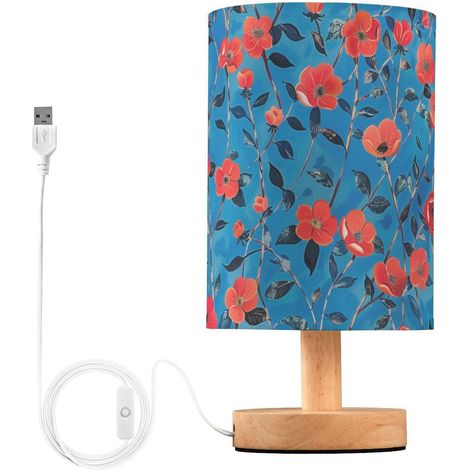 Lampe de bureau USB à fleurs rouges sur fond bleu pour table (1/5)