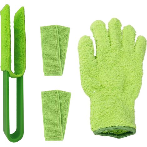 4 Pièces Ensemble Nettoyage Plantes Lavable : Gants Dépoussiérants, Pince Nettoyage Feuilles et 2 Manchons Microfibre Double Face - Vert (1/5)