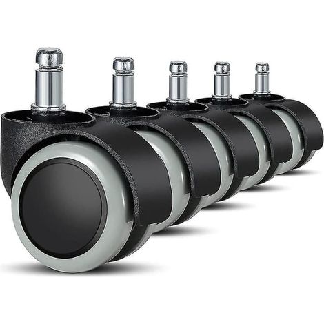 Roulettes de rechange pour chaises de bureau, adaptées aux sols durs - Lot de 5 - 11 mm / 22 mm - Pour chaises gaming, chaises pivotantes, etc. (1/5)