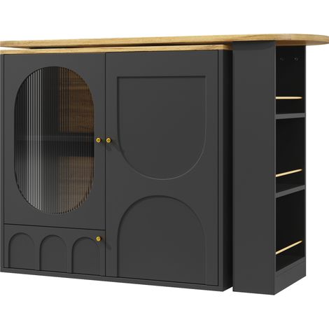 Table de bar pivotante 360° avec espace de rangement, 138x39x105 cm, MDF et métal, blanc/noir (1/5)