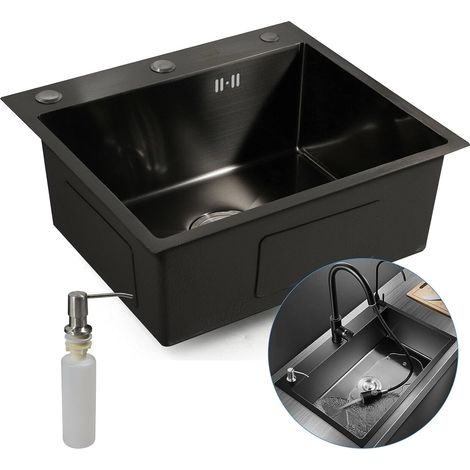 Évier de cuisine encastrable carré en acier inoxydable avec égouttoir Noir 50 x 45 cm (1/5)
