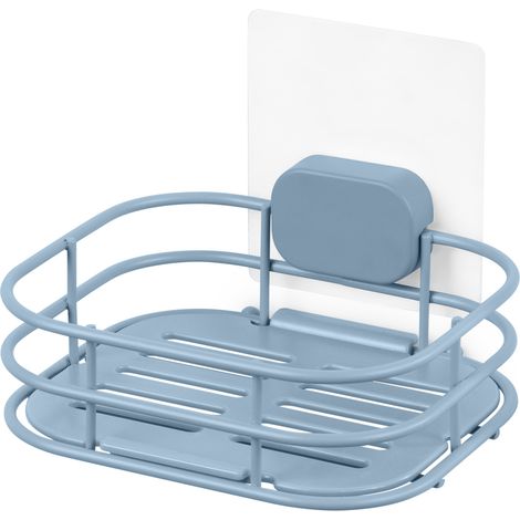 Porte-savon mural auto-adhésif bleu - COMPACTOR - 14 x 12.5 x H.10 CM - Bleu pastel (1/5)