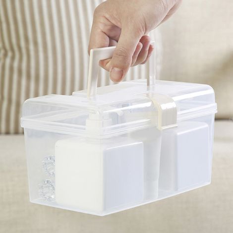 Boîte de rangement transparente portable avec poignée - Plastique résistant - Organiseur pour bureau, maison ou école (1/5)