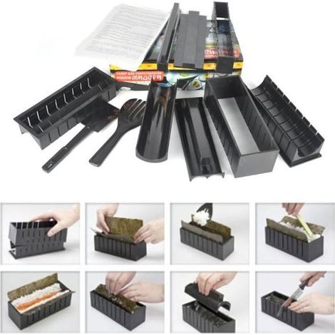 Kit à sushi - Non spécifié - Ensemble de 10 pièces - Plastique HIPS - Facile à nettoyer - Couleur noire-Ywey (1/4)