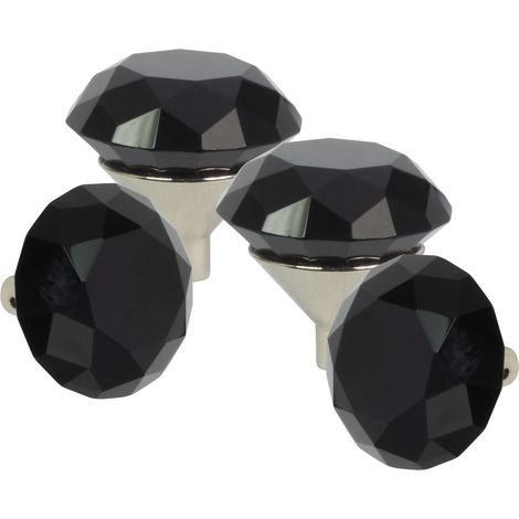 Domino Elegante Crystal G Möbelknopf 30mm in Chrom & Schwarz  4 Stück