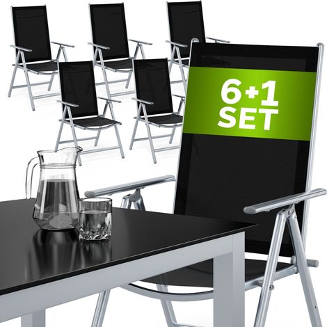 Salon de jardin en aluminium Bern Anthracite ou argent ensemble table 6 chaises Argent (1/7)