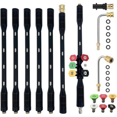 10 Pcs Rallonge pour nettoyeur haute pression avec adaptateur Karcher Compatible pour Karcher K Series K2 K3 K4 K5 K6 K7, 4000PSI Outils de nettoyage de gouttière Rallonge Lance, 1/4 Inch Quick Connec (1/5)