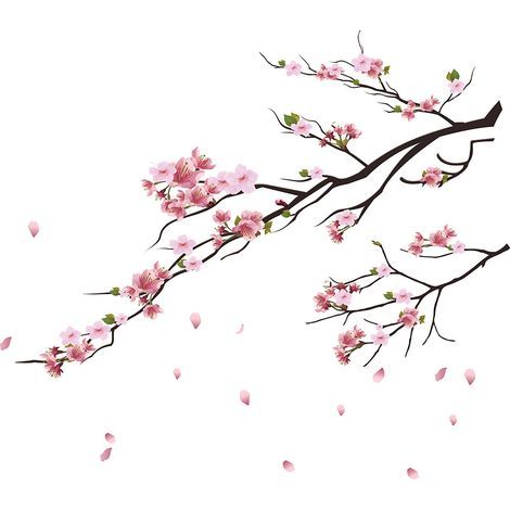 Sticker mural « Rêve bleu » avec des fleurs de cerisier à l'aquarelle (1/5)