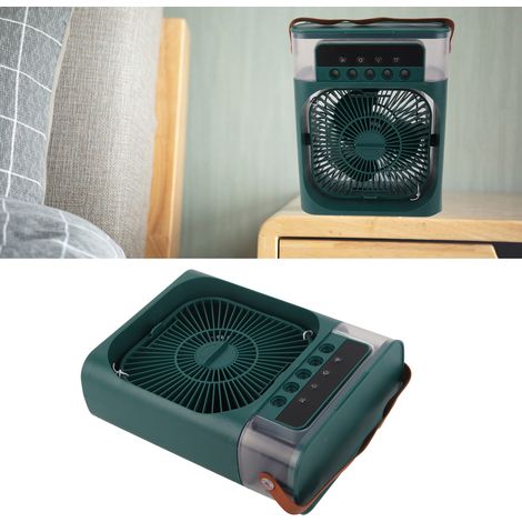 Ventilador evaporativo portátil con depósito de agua de 600 ml, puerto USB, 7 LED, 3 velocidades, deshumidificador/humidificador, carcasa de ABS – Versión verde (1/5)