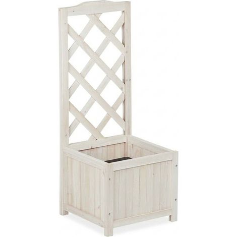 Relaxdays Jardinière avec treillis espalier Tuteur plantes grimpantes bac à fleurs bois vigne rose 20 L, 90 cm, blanc