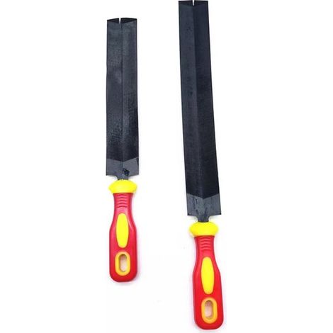 Lima en forma de diamante (6 pulgadas / 8 pulgadas), Mango rojo, amarillo, Lima para motosierra, lima de acero de dientes finos para carpintería (1/4)