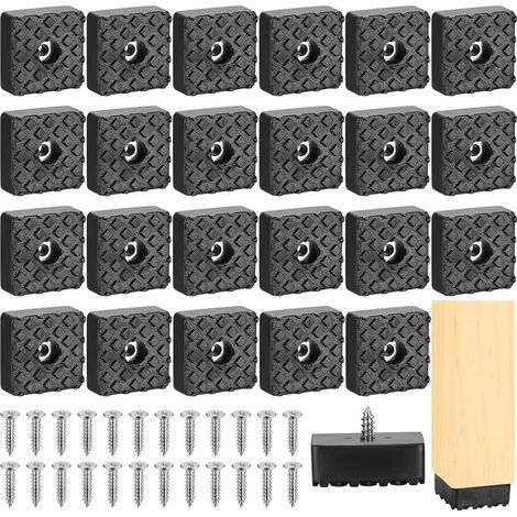 30x30mm，24 STK Pieds en Caoutchouc à Visser, Pieds de Meuble Noirs, Tampons en Caoutchouc pour Meubles, Coussins Carrés pour Chaises de Jardin, Antidérapants et Protecteurs avec Vis (1/5)