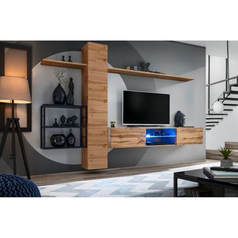 Ensemble meuble TV mural Switch Met V - L 270 x P 40 x H 180 cm - Marron - Livraison gratuite