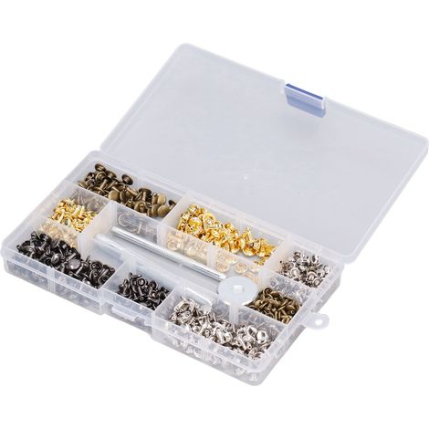Lot de 240 clous rivets cuir sans nickel 6mm 8mm or bronze argent gris avec outils pose coffret DIY (1/5)