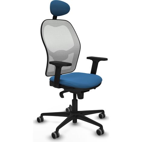 Jorquera sincro malla blanca similpiel azul claro brazos 2D base nailon cabecero fijo ruedas 65mm engomada (1/5)