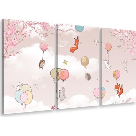 Tableau triptyque enfant lachers de ballons - 90x60 cm (1/4)