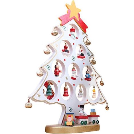 Arbre de Noël en bois Décoration table/bureau Bricolage, blanc, 26x31cm Ménages, cadeaux Noël