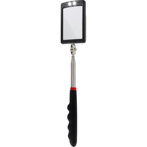 Miroir télescopique à LED ultra fin - Batterie incluse - Très clair - Extensible jusqu'à 88 cm - Double rotule - Poignée antidérapante