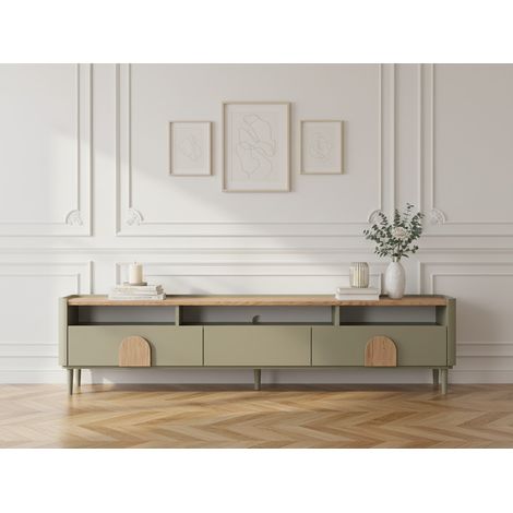 BOBOCHIC - Meuble TV 1 porte 2 tiroirs 200 cm ENYRA pieds en bois massif   Vert