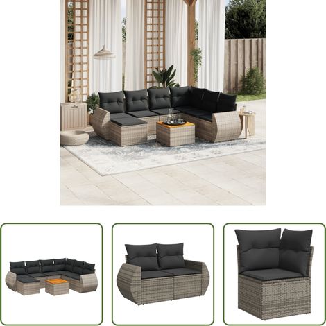 vidaXL Gartensessel - 8-tlg. Garten-Sofagarnitur mit Kissen Grau Poly Rattan (1/5)