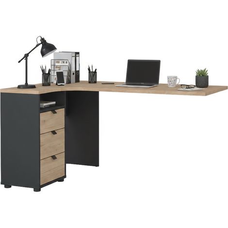 Dmora - Scrivania Pinot, Scrittoio multiuso, Tavolo per ufficio porta PC, Piano di lavoro, 150x100 h76 cm, Rovere e Grigio