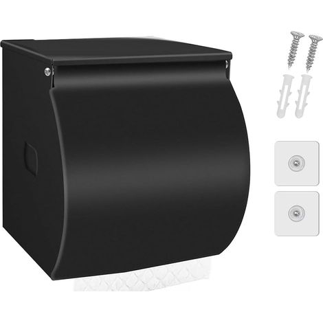 Porte-papier toilette noir avec étagère, étanche et auto-adhésif (1/5)