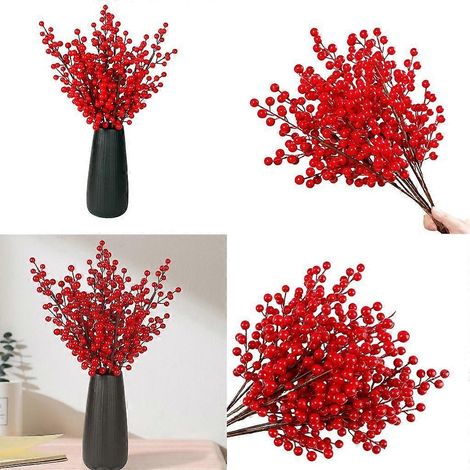 Lot de 10 tiges de baies rouges décoratives élégantes pour Noël (1/4)
