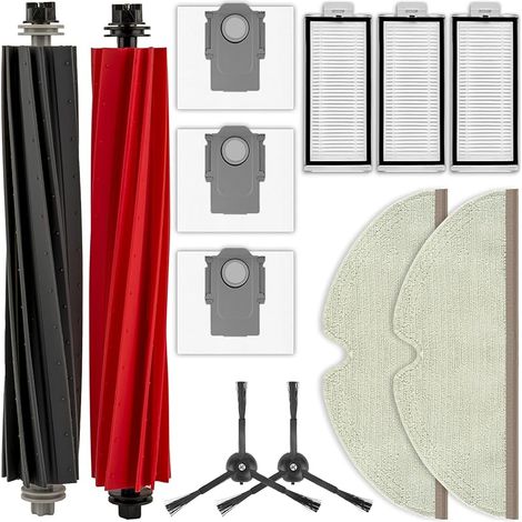 (12 Pièces) Q5 Pro Pièces De Rechange Pour Les Aspirateurs Robots Roborock Q5 Pro/Q5 Pro+/Q8 Max/Q8 Max+, 2 Brosses Rotatives, 2 Brosses Latérales, 3 Filtres HEPA, 3 Sacs à Poussière, 2 Serpillères (1/5)