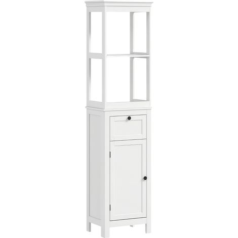 Meuble de Salle de Bain Moderne avec Tiroir et Étagère Ajustable 40x30x165 cm Blanc avec 2 Compartiments (1/5)