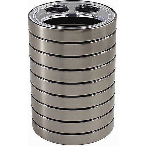 Trade Shop - Porta Spazzolini Bicchiere A 3 Fori Argento A Righe Moderno Arredo Bagno 10389 - (1/3)