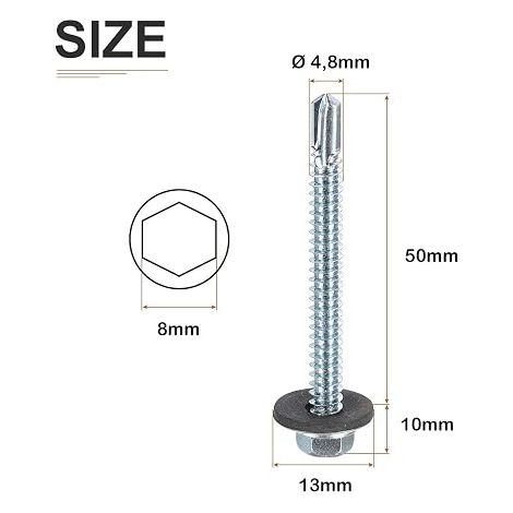 Vis Tôle Ondulée 4,8×50mm Vis toiture Tête Hexagonale (1/4)