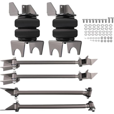 Kit de suspensión de 4 brazos para automóvil, barras de acero reforzadas, capacidad de 2500 lb, diseño para soldar, incluye bolsas de aire, compatibilidad universal. (1/5)