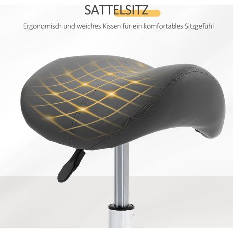 Tabouret à roulettes, siège en forme de selle, hauteur réglable, pivotant à 360°, similicuir gris, 48 x 47 x 45-59 cm (1/5)