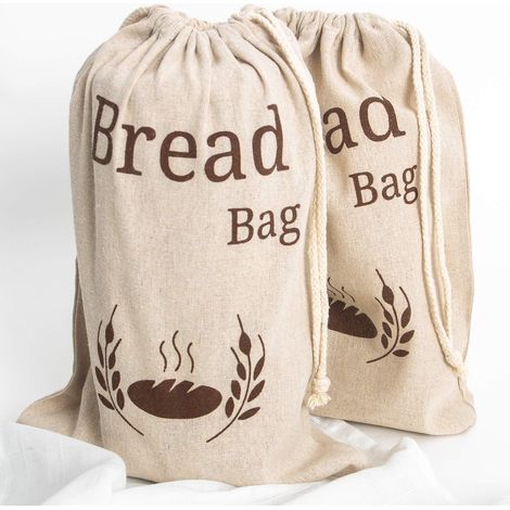 Confezione di sacchetti per il pane in lino naturale Miscela biologica 2 sacchetti per il pane riutilizzabili Sacchetto per la conservazione degli alimenti Sacchetti per conservare il pane 38x27 (1/5)
