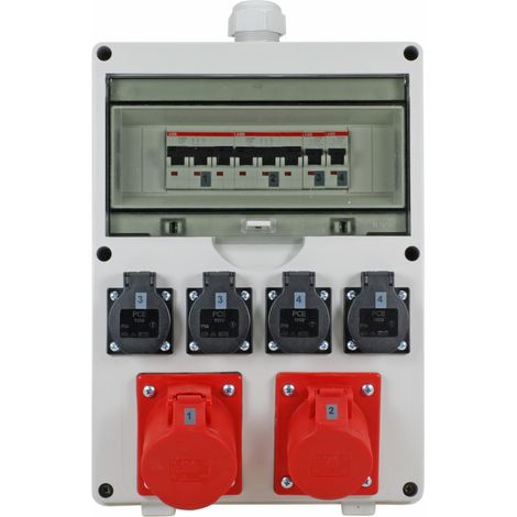 Répartiteur mural - Entrée M32 pour câble - Avec interrupteur de protection - 6 sorties (1 x CEE 32 A / 1 x CEE 16 A / 4 x 230 V), K2, BGI-GUV-I608 (1/3)