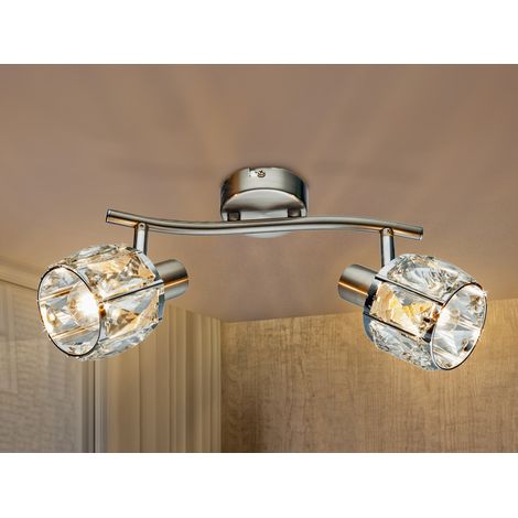 LED Deckenstrahler 2-flammig mit Glaskristallen Silber matt, Breite 28cm (1/5)